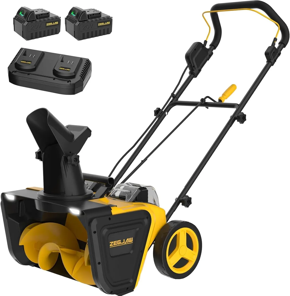 ZEGJAW 40V 20-Inch Snow Blower Cordless, Electric Snow Blower with Brushless Motor, Dual LED Light, 2x4.0 Ah Batteries and Dual Charger for Walkways and Driveways