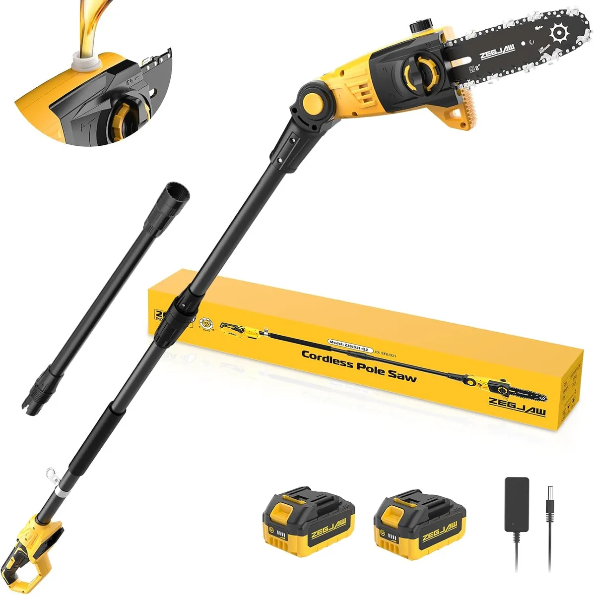 ZEGJAW 8-Inch Cordless Pole Saw for Tree Trimming with 2x3.0Ah Battery
