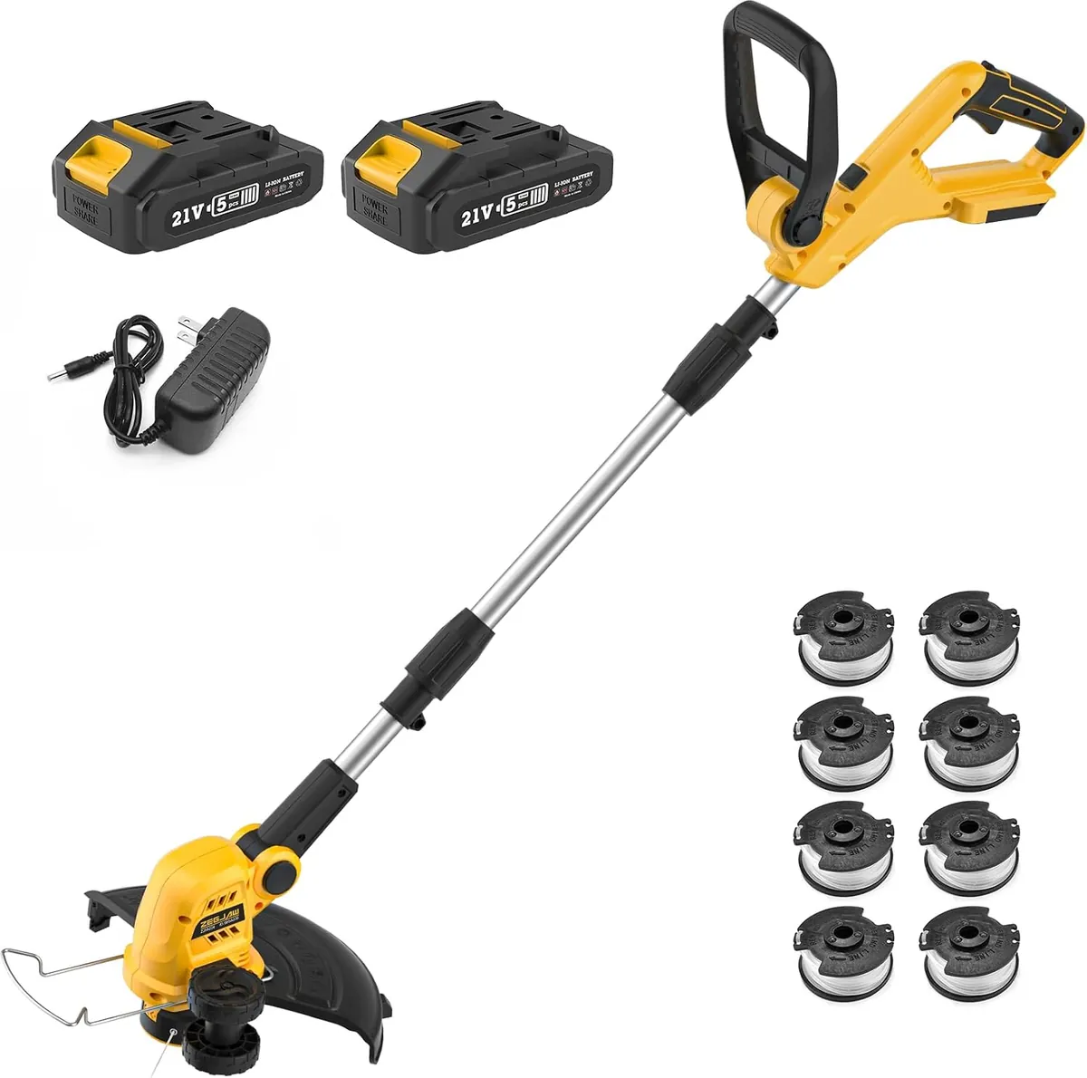 ZEGJAW Cordless String Trimmer and Edger, 12 Inch 20V Weed Wacker Battery Operated Lawn Edger with 8 Pcs Replace Spool Trimmer Lines - 2 Batteries & Charger Included