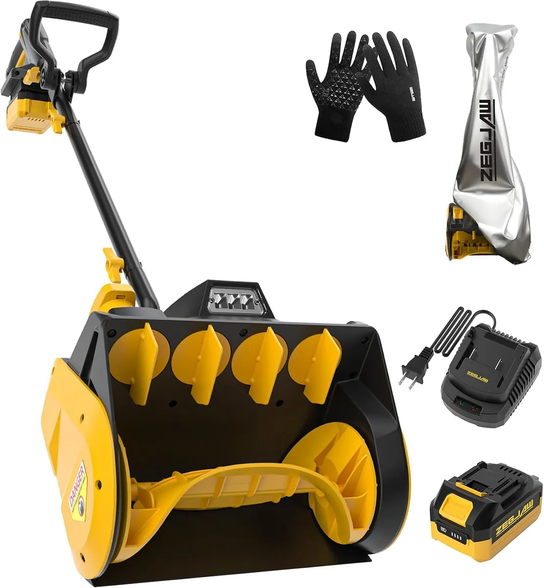 ZEGJAW Cordless Snow Shovel, 20V 12-Inch Cordless Snow Blower with LED Light & Directional Plate for Driveway, Side Walk (4.0Ah Battery and Charger Included)