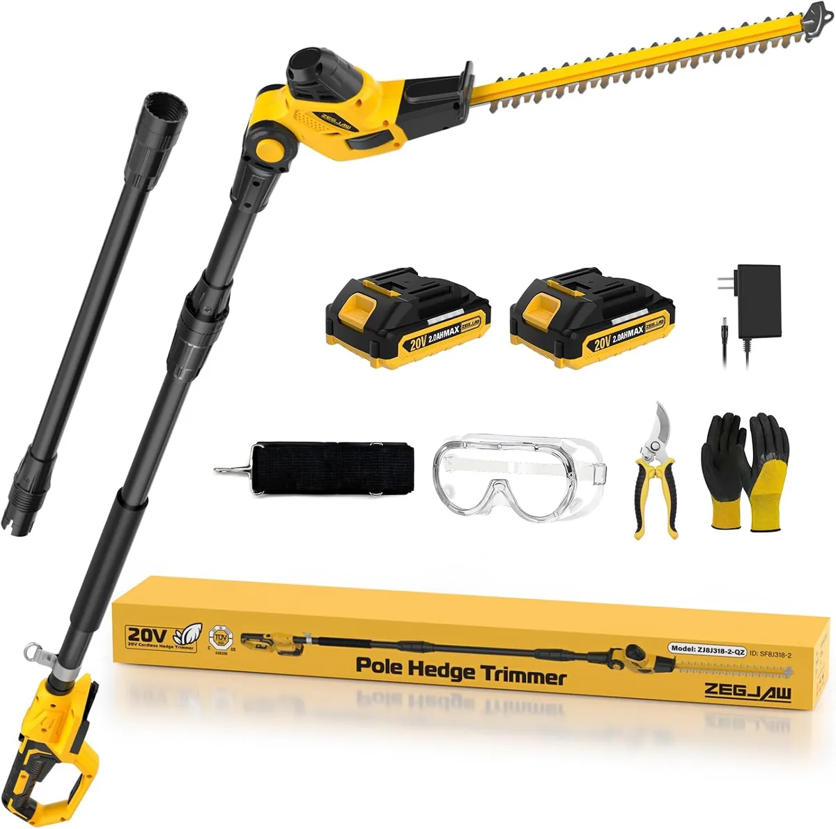ZEGJAW 18" 20V Pole Hedge Trimmer Cordless