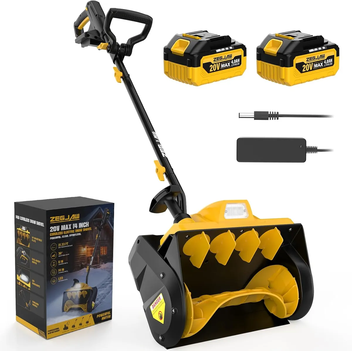 ZEGJAW 20V 14'' Cordless Snow Shovel, Snow Blower with 2x4.0Ah Battery