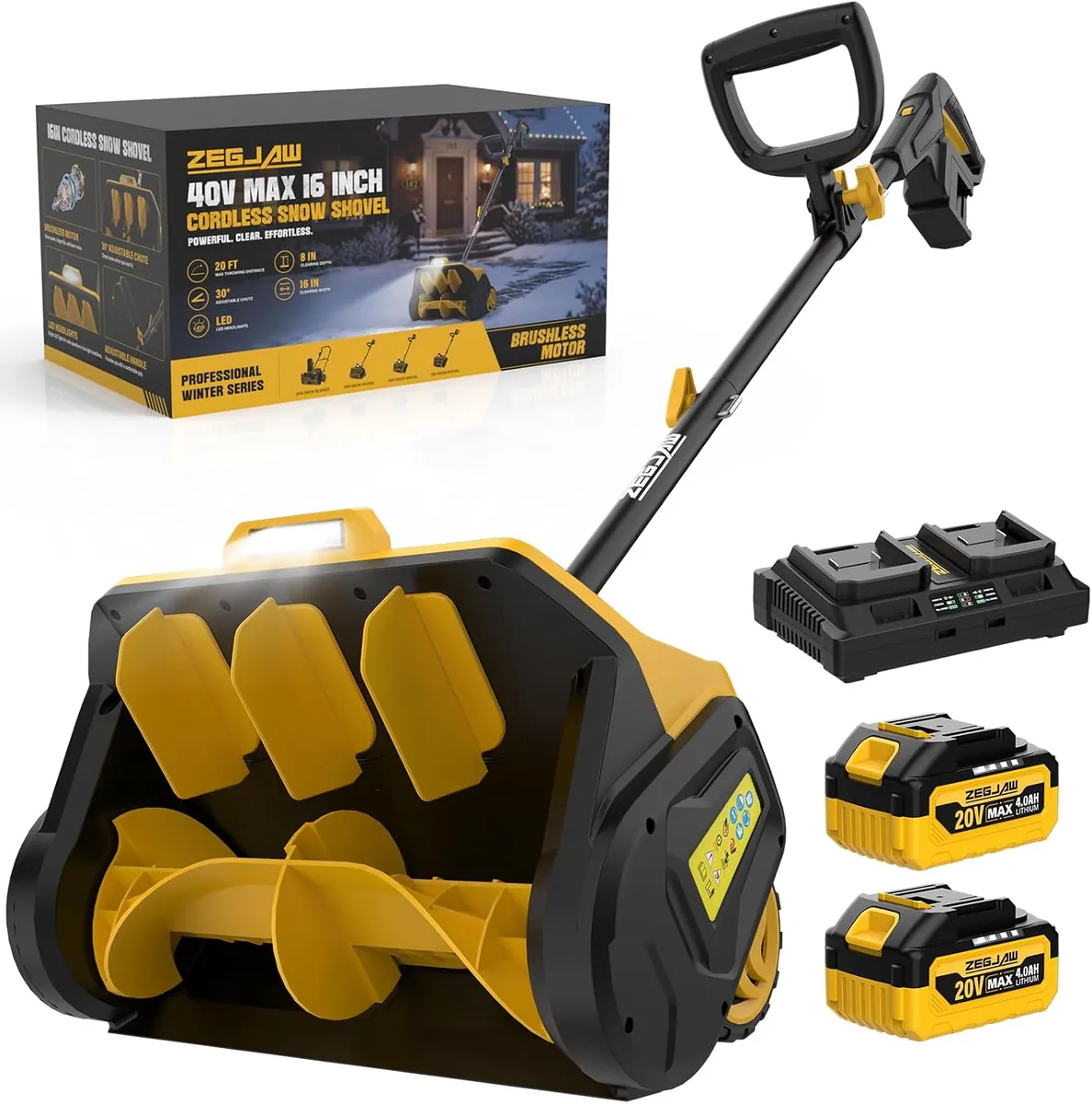 ZEGJAW 40V 16" Cordless Snow Blower,Electric Snow Shovel for Driveway,Step