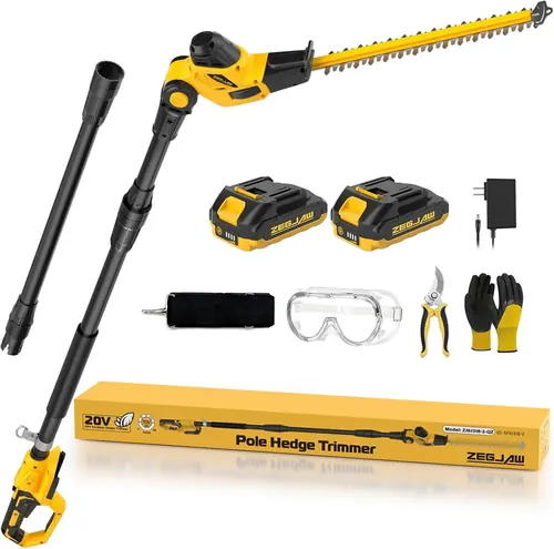 ZEGJAW Pole Hedge Trimmer Cordless, 9-Feet Reach Power Hedge Trimmer with Extens